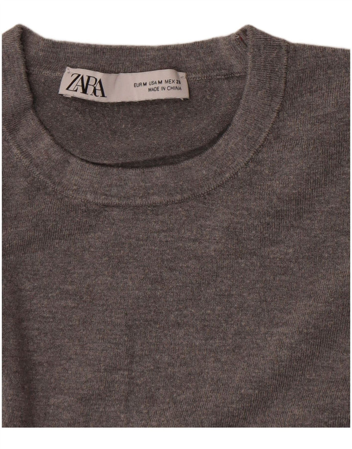Suéter feminino Zara com gola redonda, Reino Unido 12 cinza médio