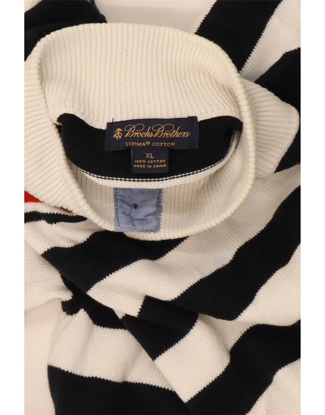 Suéter masculino Brooks Brothers com gola com botão XL listrado azul marinho