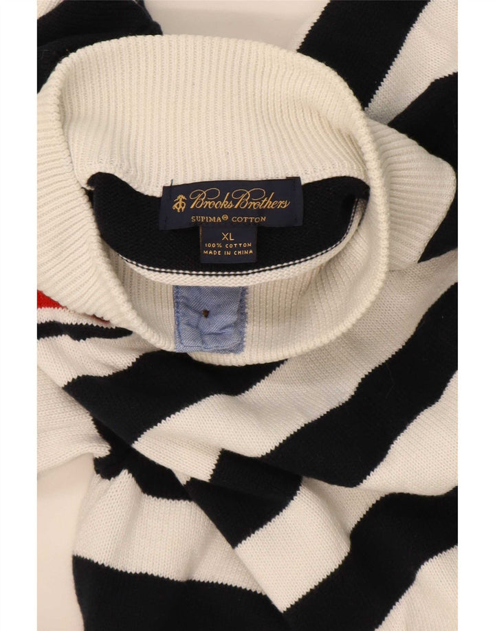 Suéter masculino Brooks Brothers com gola com botão XL listrado azul marinho