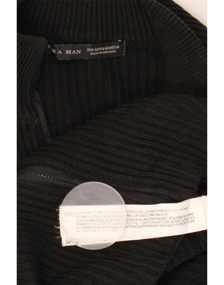 Suéter cardigã masculino Zara médio preto colorblock algodão