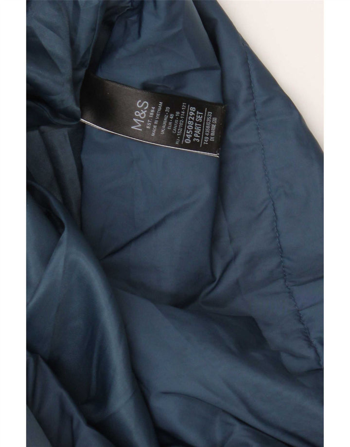 Casaco feminino acolchoado com capuz Marks & Spencer UK 20 2XL poliéster azul marinho