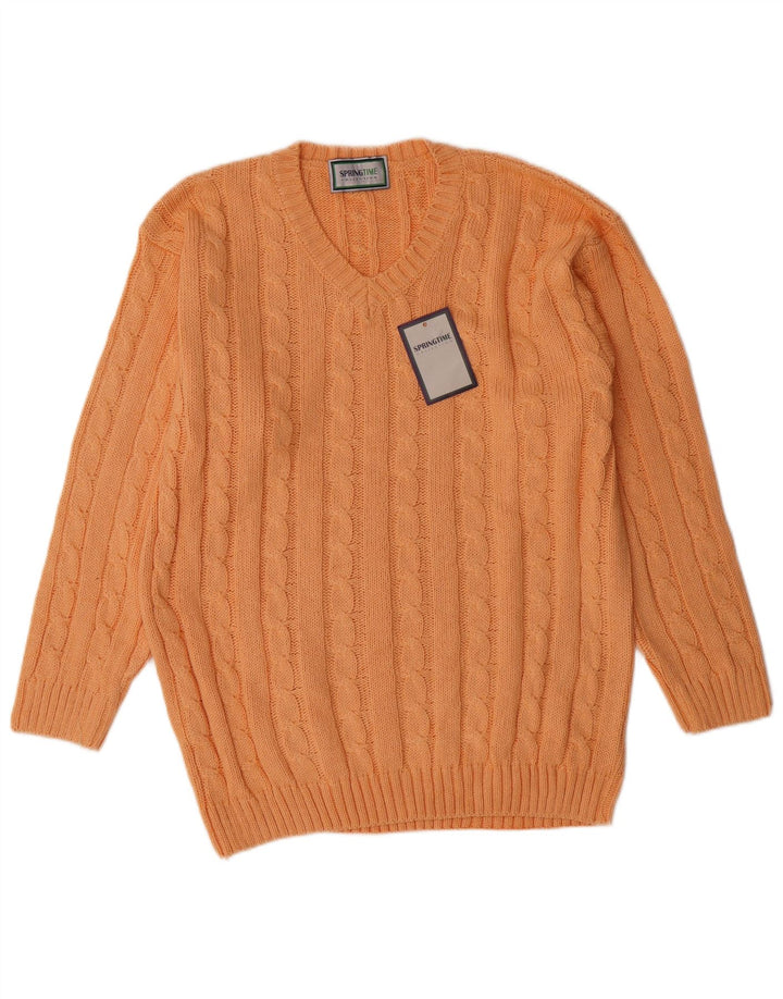 Suéter masculino VINTAGE com decote em V médio laranja acrílico