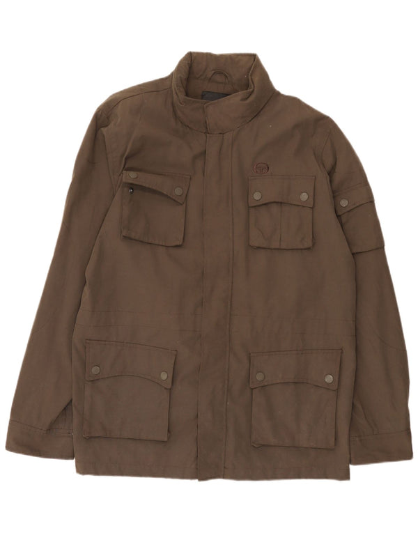 Jaqueta utilitária masculina Sergio Tacchini UK 42 XL marrom poliamida