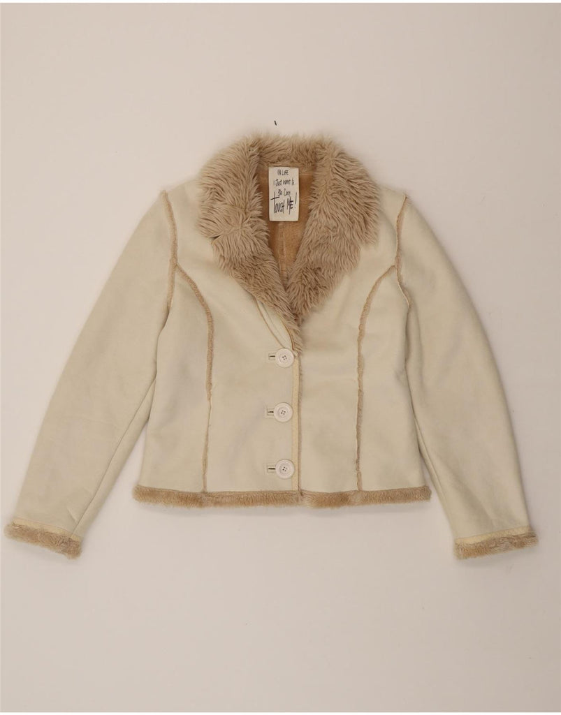 RIVER ISLAND Girls Sherpa Jacket 11-12 Years Beige Polyester Vintage River Island and Second-Hand River Island from Messina Hembry 