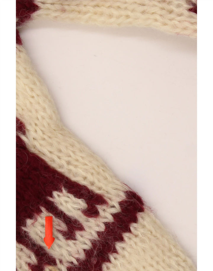 Suéter feminino vintage com gola redonda UK 14 Médio Off White Aztec