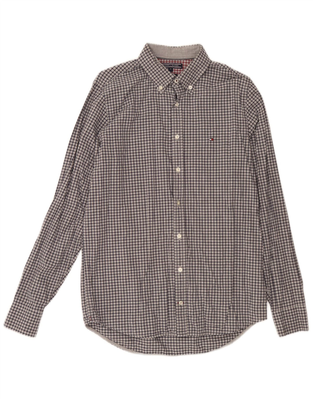 Camisa masculina Tommy Hilfiger Slim Fit cinza médio algodão guingão