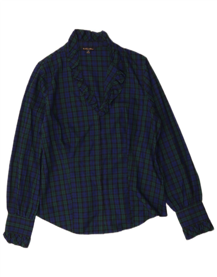 Blusa feminina Brooks Brothers EUA 12 grande algodão xadrez azul marinho