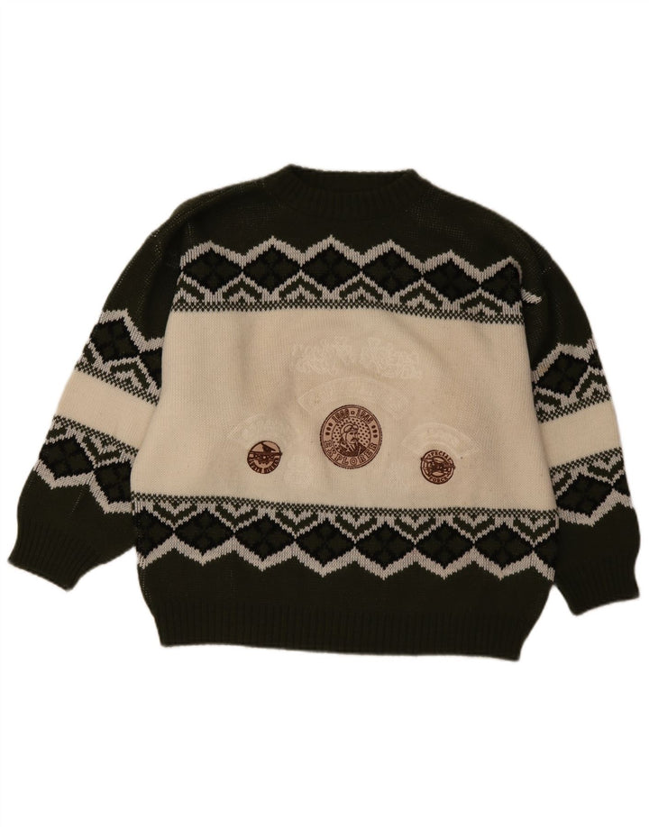 Suéter vintage masculino com gola de tartaruga gráfica grande verde geométrico