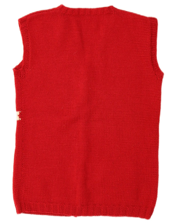 Suéter cardigã feminino vintage sem mangas Reino Unido 12 listrado vermelho médio