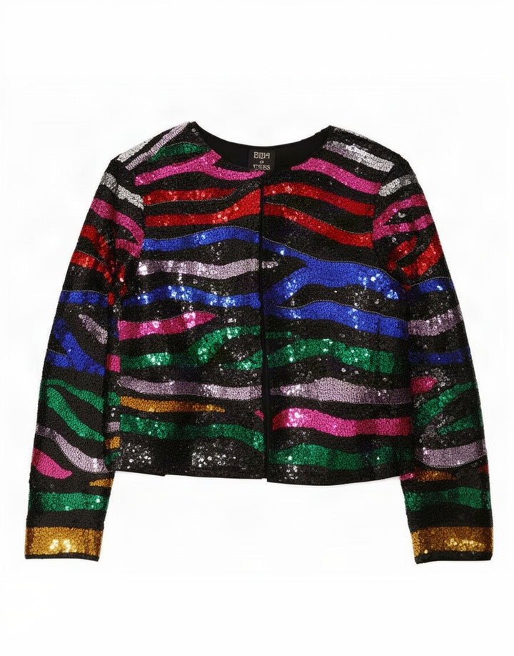 Jaqueta Bolero Feminina Biba com Lantejoulas Abertas Reino Unido 10 Pequeno Bloco Colorido Multicolorido