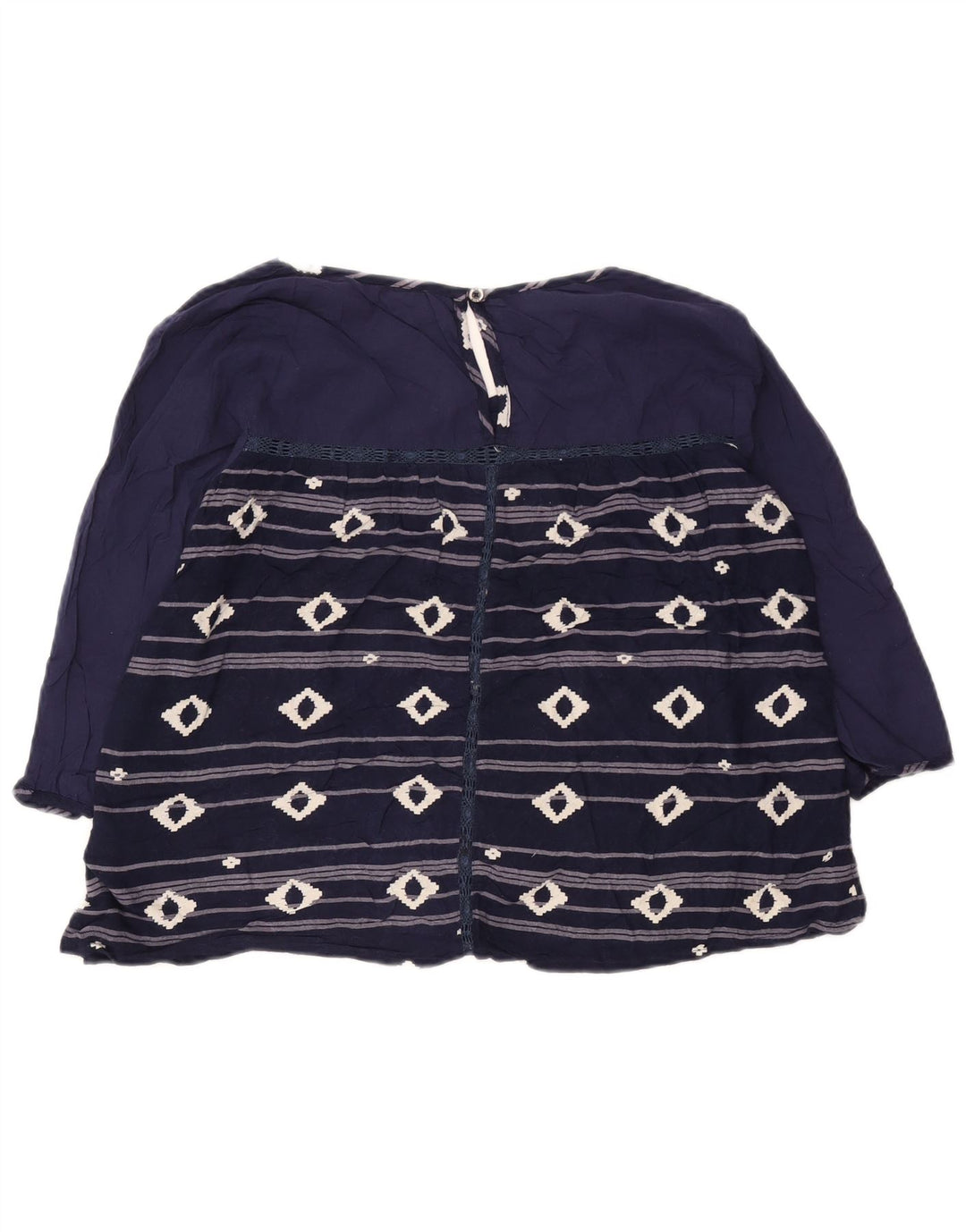 Blusa feminina Roxy de manga 3/4 Reino Unido 12 viscose geométrica azul marinho médio