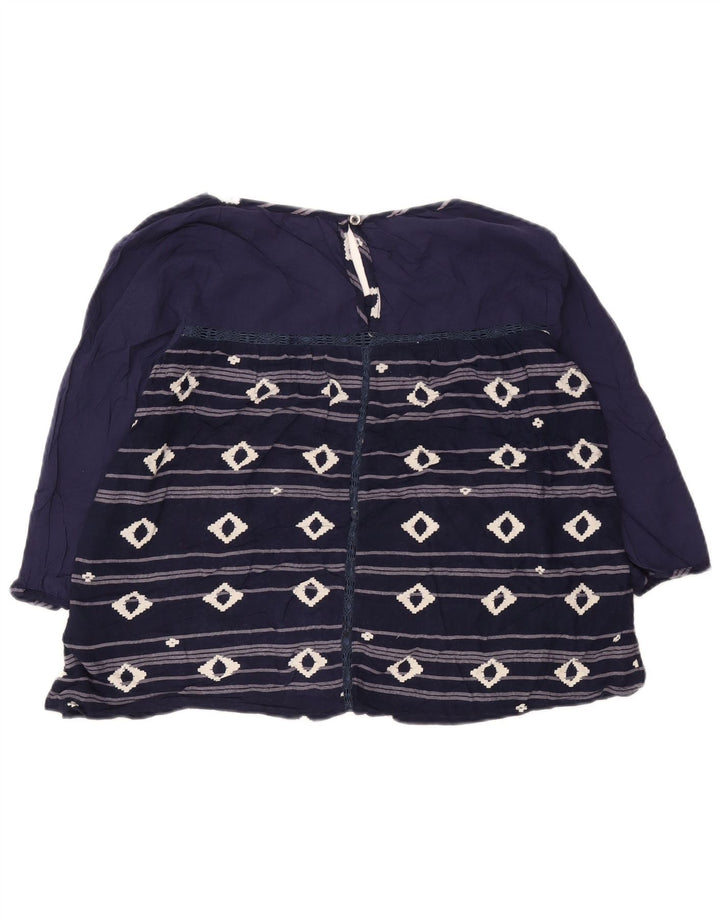 Blusa feminina Roxy de manga 3/4 Reino Unido 12 viscose geométrica azul marinho médio