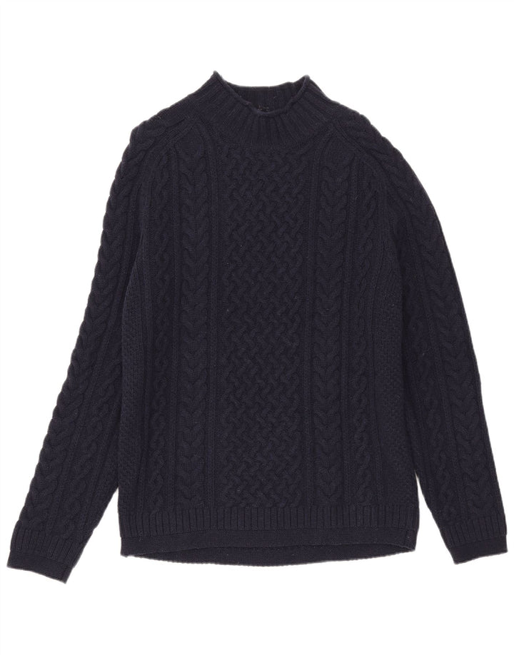 Suéter feminino Massimo Dutti com gola tartaruga Reino Unido 16 grande lã azul marinho