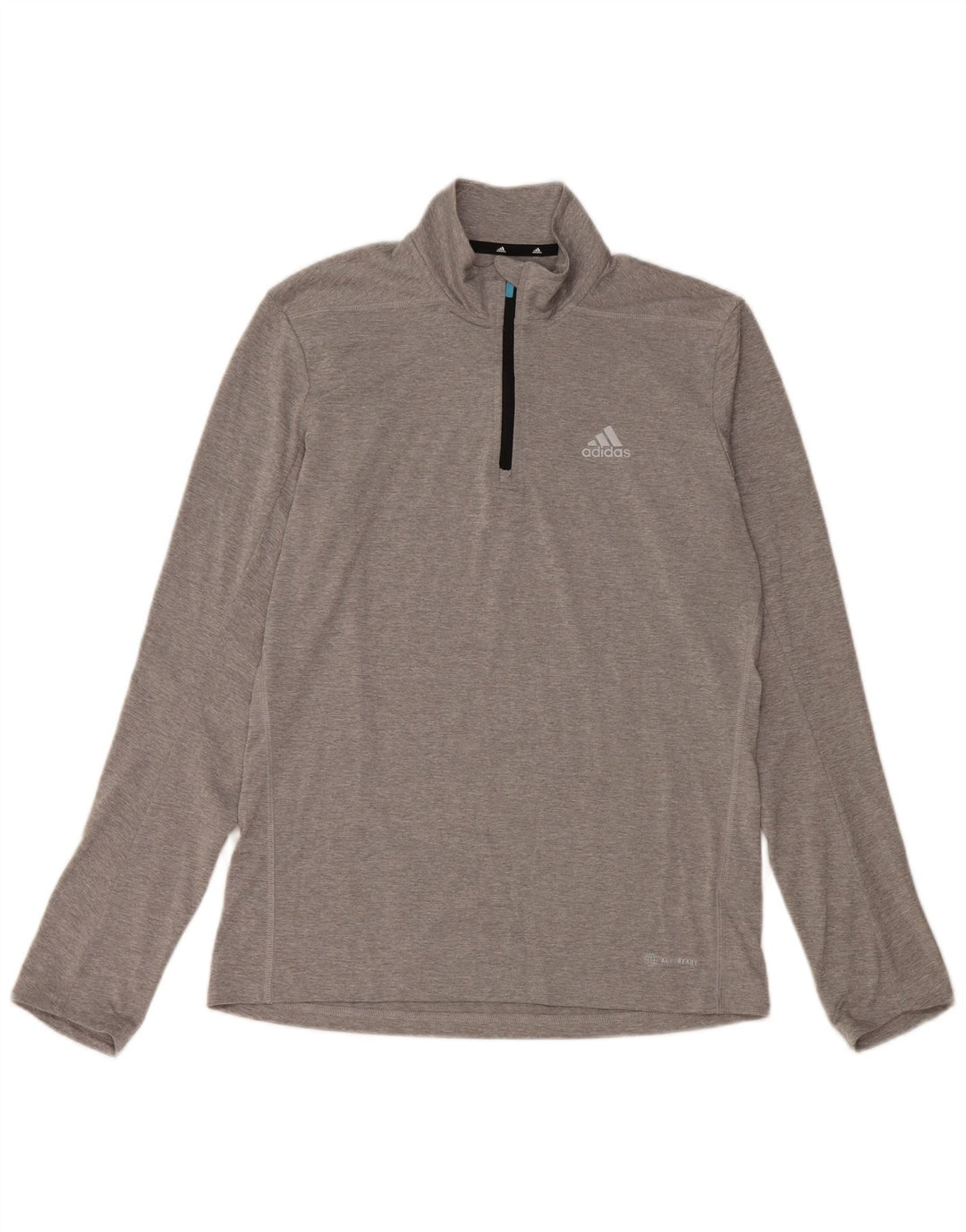 Adidas Mens Aeroready Zip Neck Top Manga Longa Pequena Cinza Poliéster