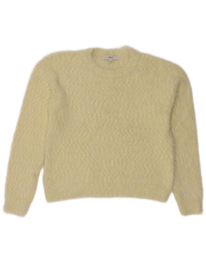 Suéter feminino Marks & Spencer com gola redonda Reino Unido 12 médio amarelo manchado
