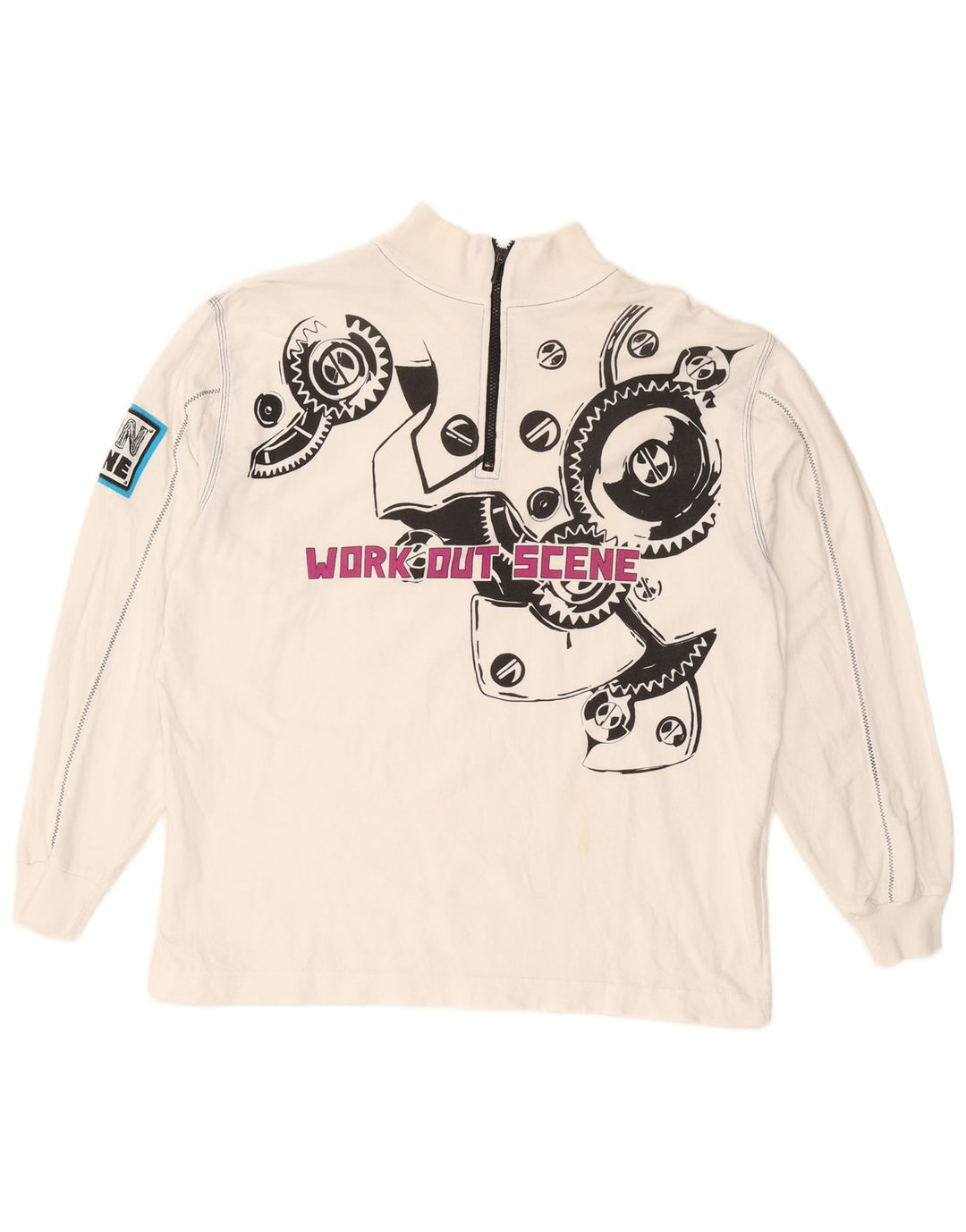 Moletom masculino VINTAGE com zíper e gola em algodão branco 2XL