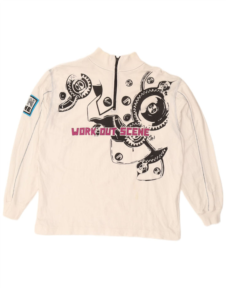 Moletom masculino VINTAGE com zíper e gola em algodão branco 2XL