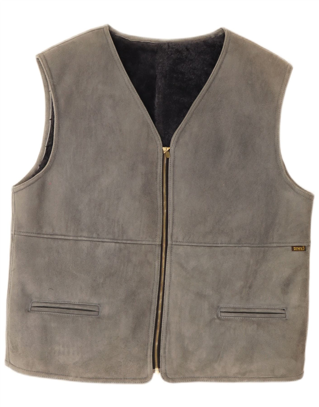 Colete masculino vintage Shearling IT 54 2XL couro cinza