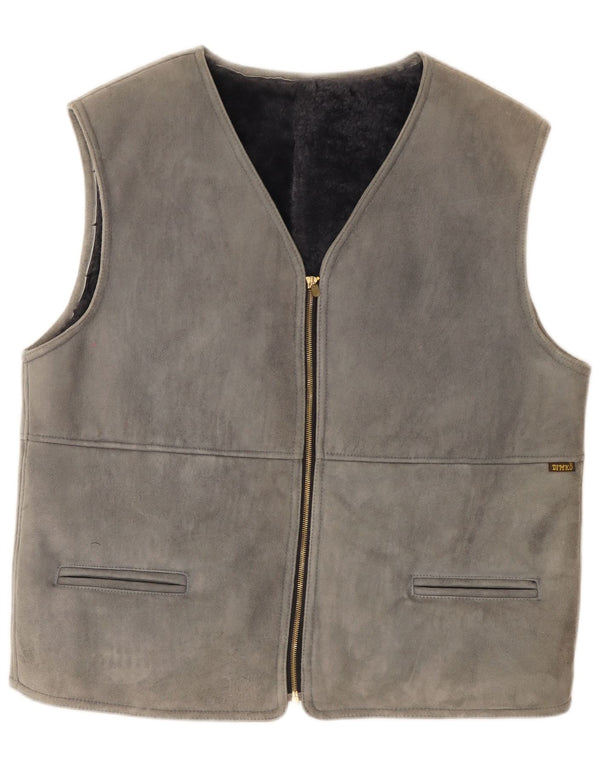 Colete masculino vintage Shearling IT 54 2XL couro cinza