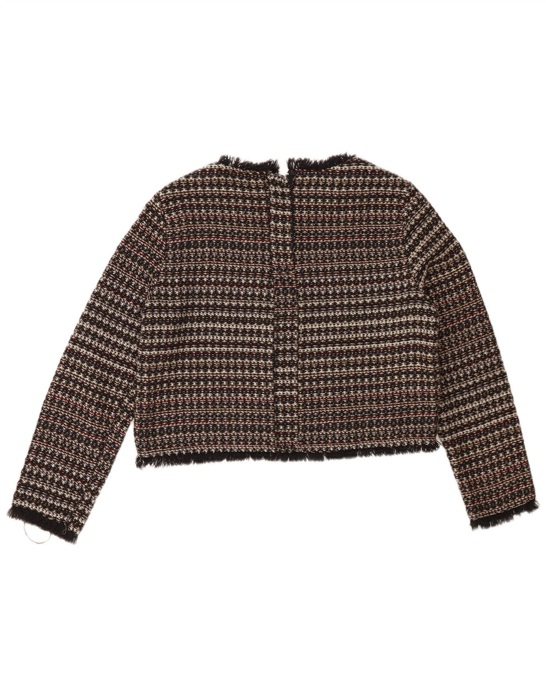 Blusa feminina Zara Trafaluc Crop manga 3/4 Top Reino Unido 12 médio multicolorido