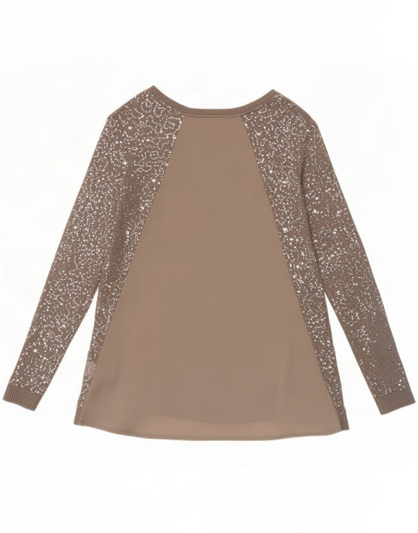 Blusa feminina vintage UK 8 pequena viscose marrom