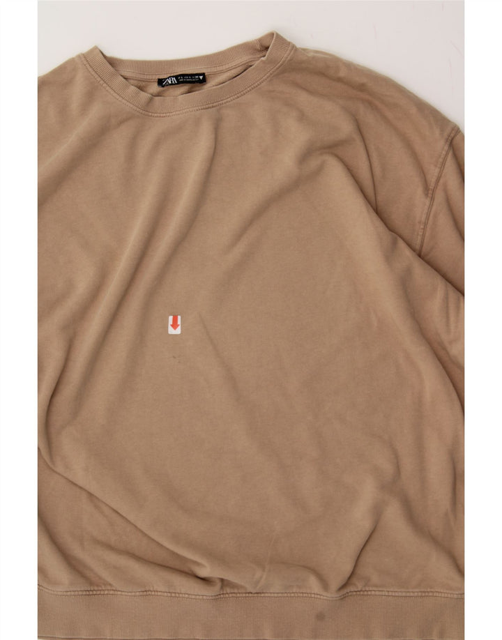 ZARA Womens Oversized Sweatshirt Jumper UK 16 Large Beige Cotton Vintage Zara and Second-Hand Zara from Messina Hembry 