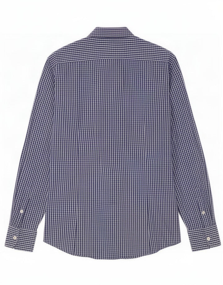 Camisa masculina Benetton de algodão xadrez azul médio