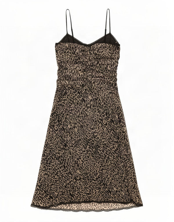 Whistles Vestido feminino deslizante Reino Unido 12 seda marrom médio com estampa animal