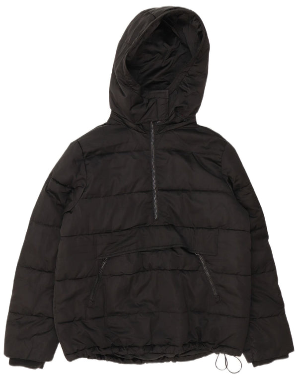 Jaqueta anorak acolchoada com capuz grande Zara feminina Reino Unido 10 pequena preta