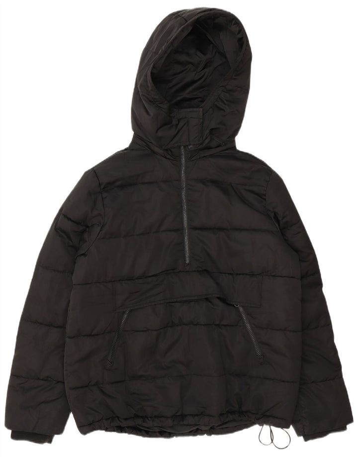Jaqueta anorak acolchoada com capuz grande Zara feminina Reino Unido 10 pequena preta