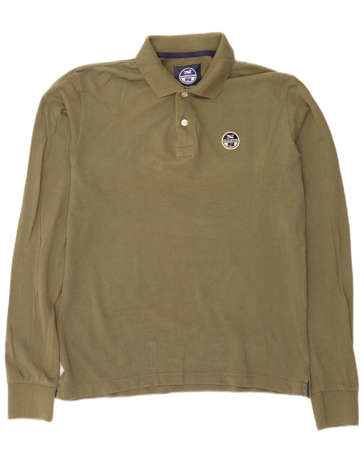 Camisa polo masculina de manga comprida North Sails grande algodão cáqui