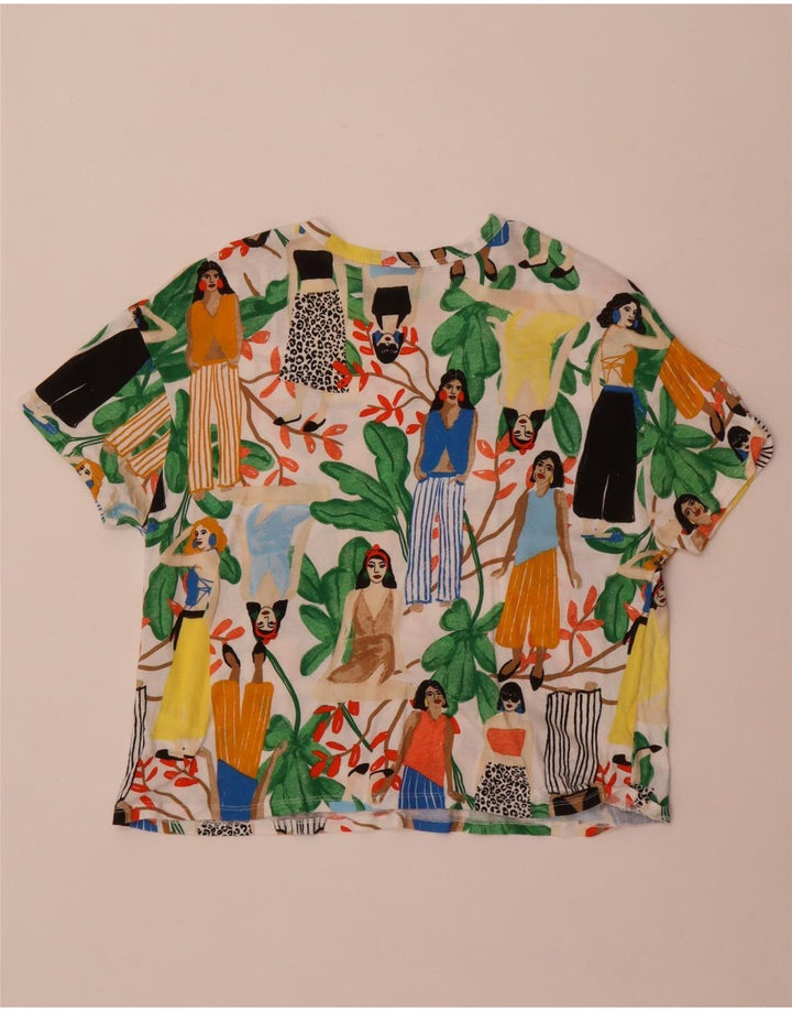 Zara Womens Crop Graphic T-Shirt Top UK 14 Médio Algodão Multicolorido