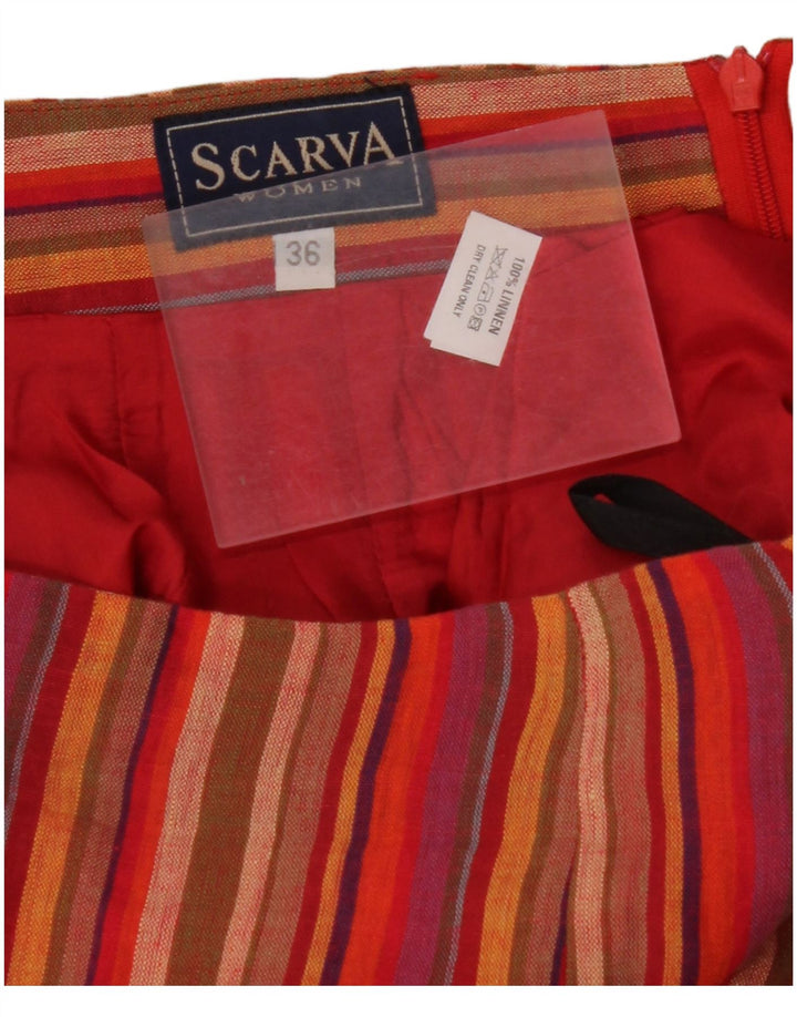 SCARVA Saia maxi feminina envoltória UE 36 pequena W26 linho listrado vermelho