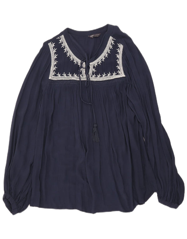 Blusa feminina de manga comprida Marks & Spencer UK 18 XL azul marinho floral