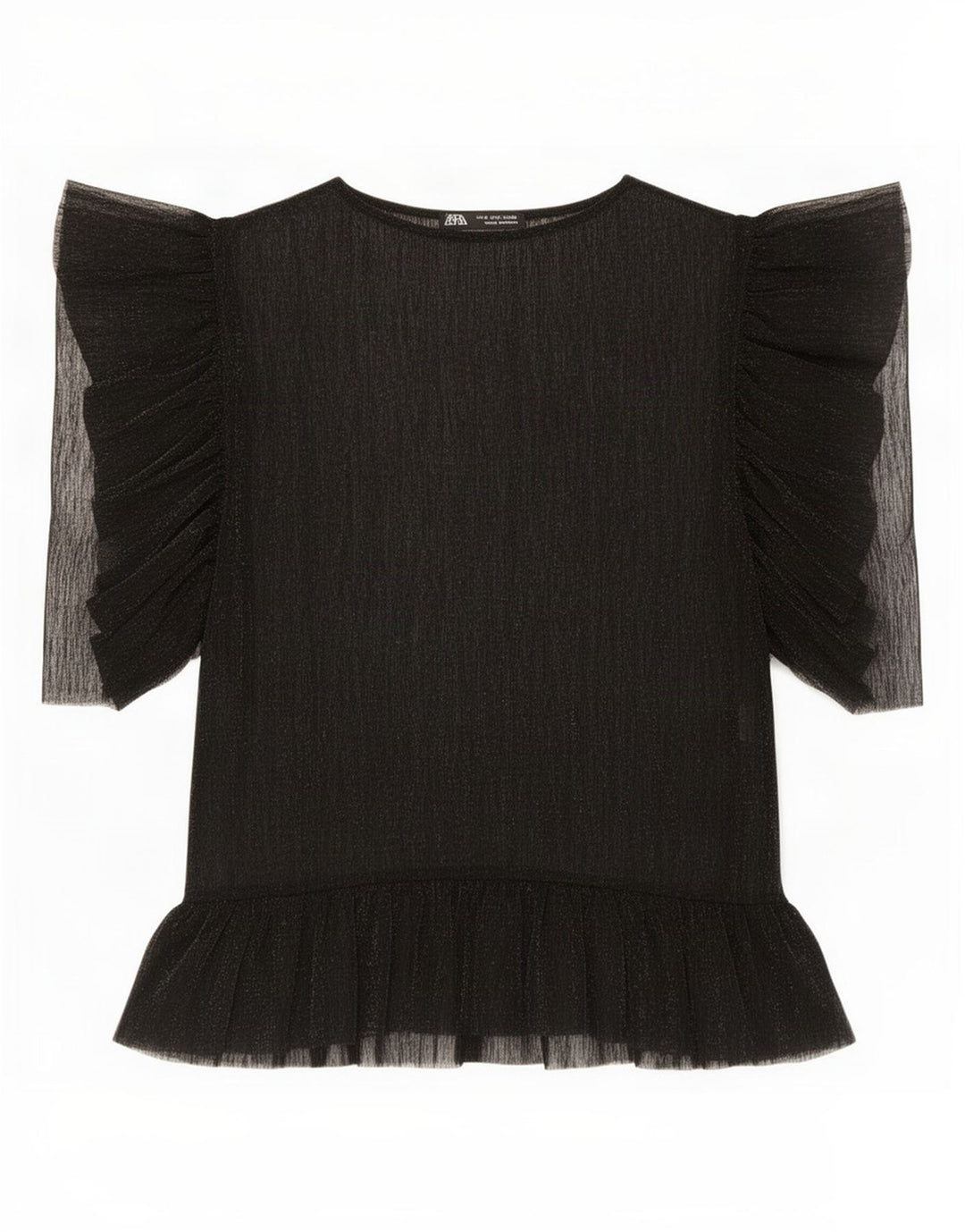 Zara Top feminino transparente UK 10 pequeno preto