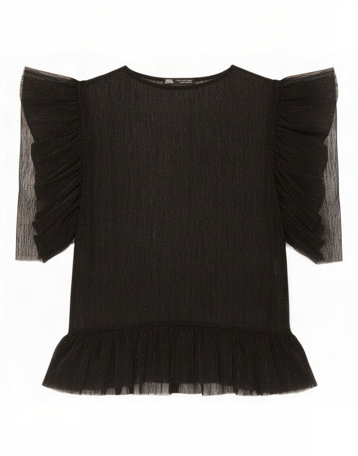 Zara Top feminino transparente UK 10 pequeno preto