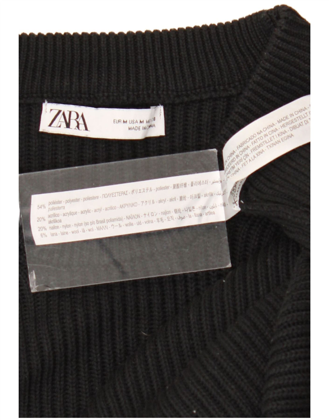 Zara Suéter masculino com gola redonda, poliéster preto médio