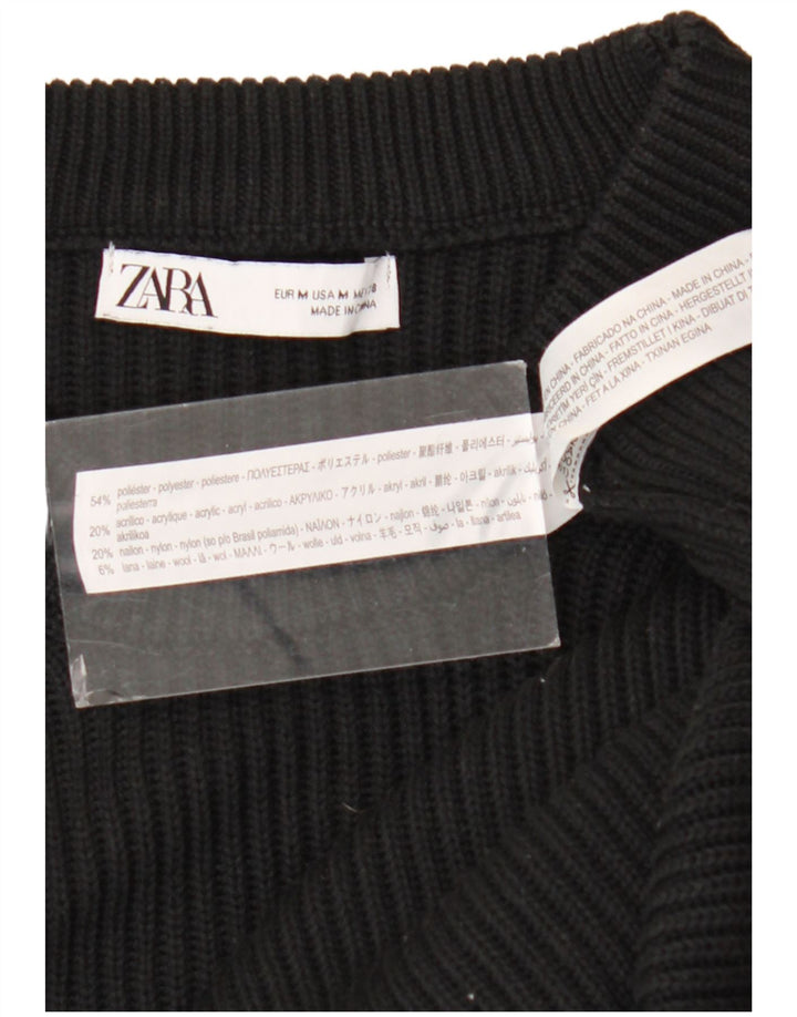 Zara Suéter masculino com gola redonda, poliéster preto médio
