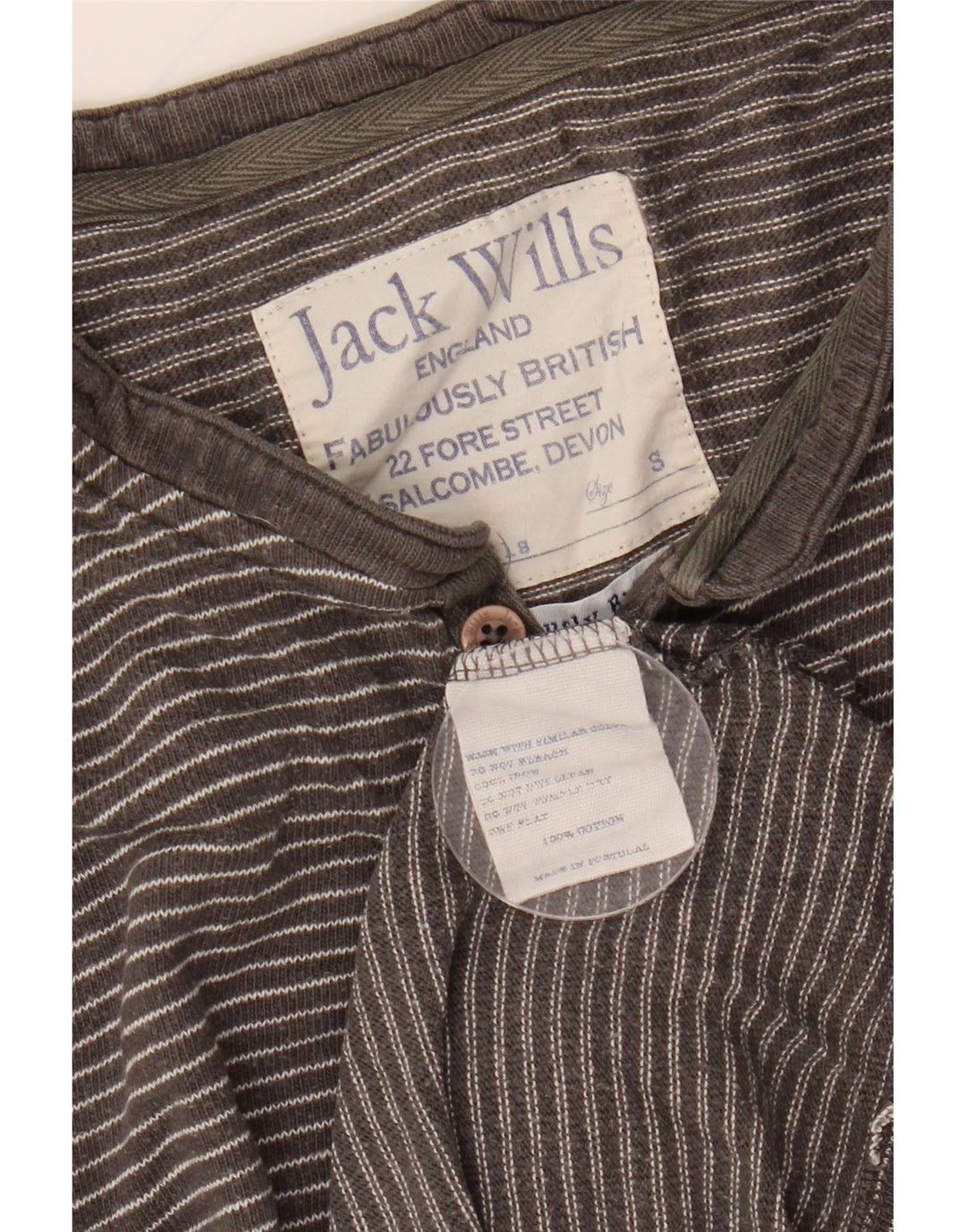 JACK WILLS Top masculino de manga comprida de algodão listrado cinza pequeno