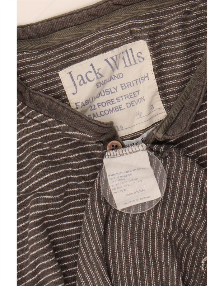 JACK WILLS Top masculino de manga comprida de algodão listrado cinza pequeno