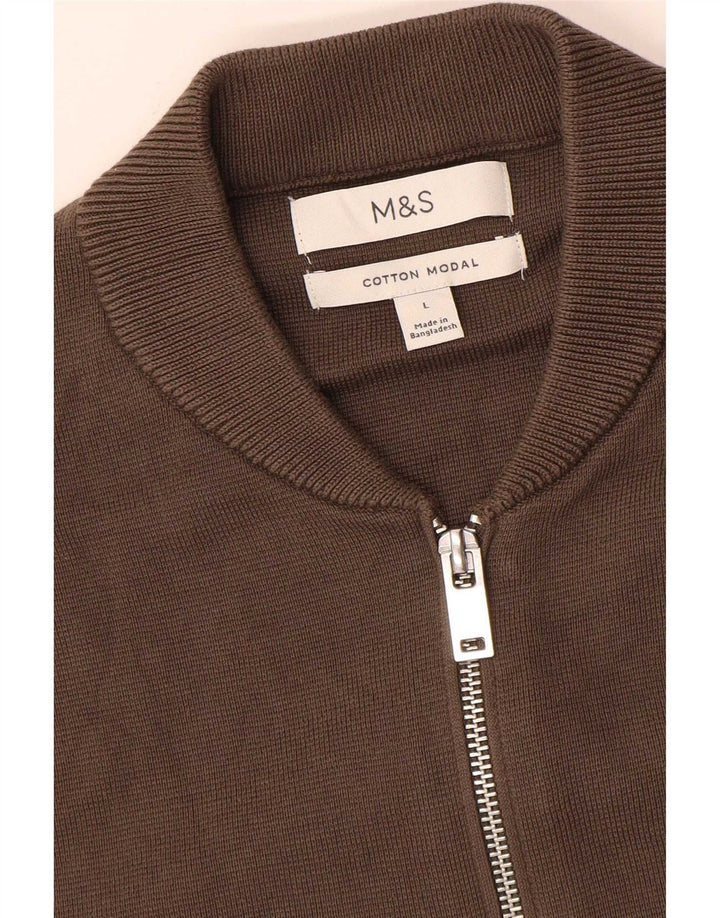 Suéter cardigã masculino Marks & Spencer grande algodão marrom