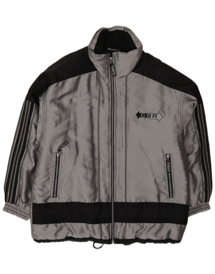 Jaqueta corta-vento masculina vintage poliéster de prata grande Reino Unido 40 Colourblock