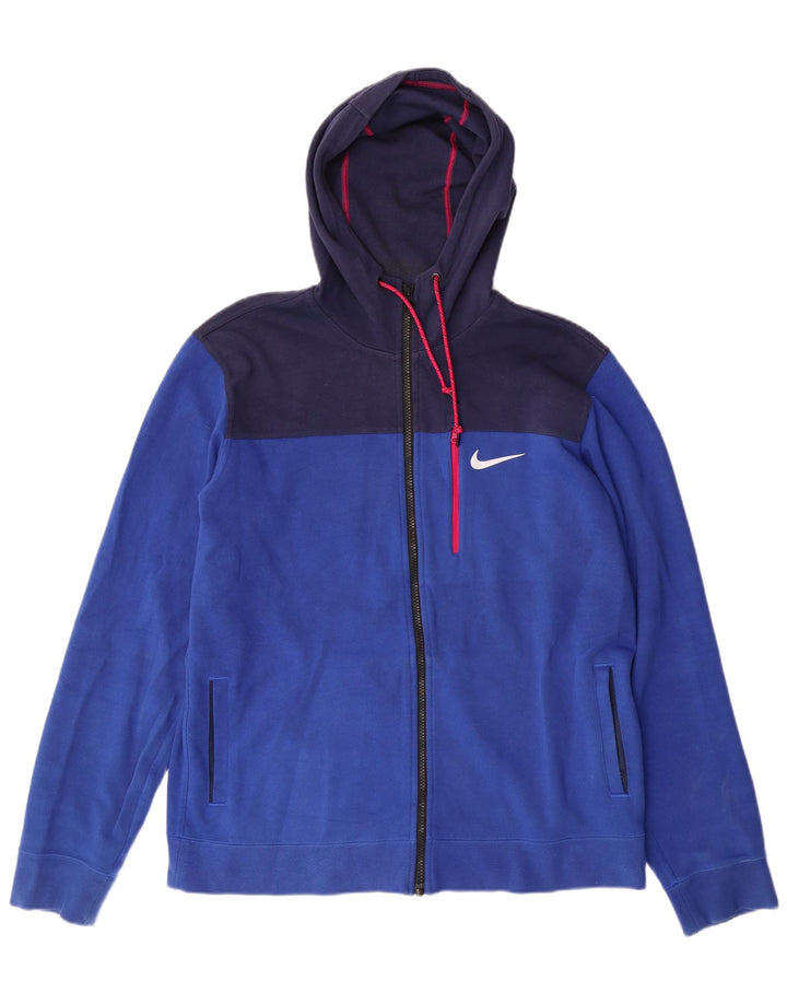 Suéter masculino NIKE com capuz e zíper grande azul colorido em algodão