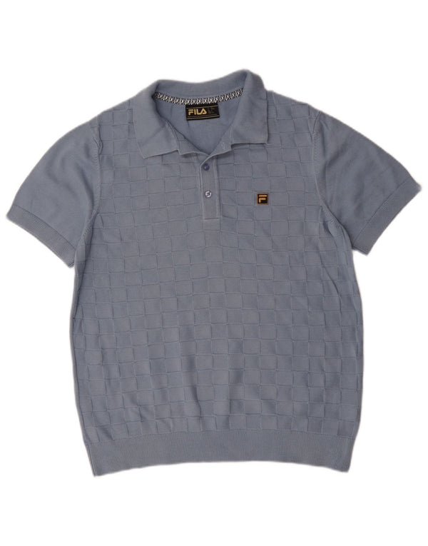 Fila Suéter masculino de manga curta com gola polo e algodão geométrico azul grande