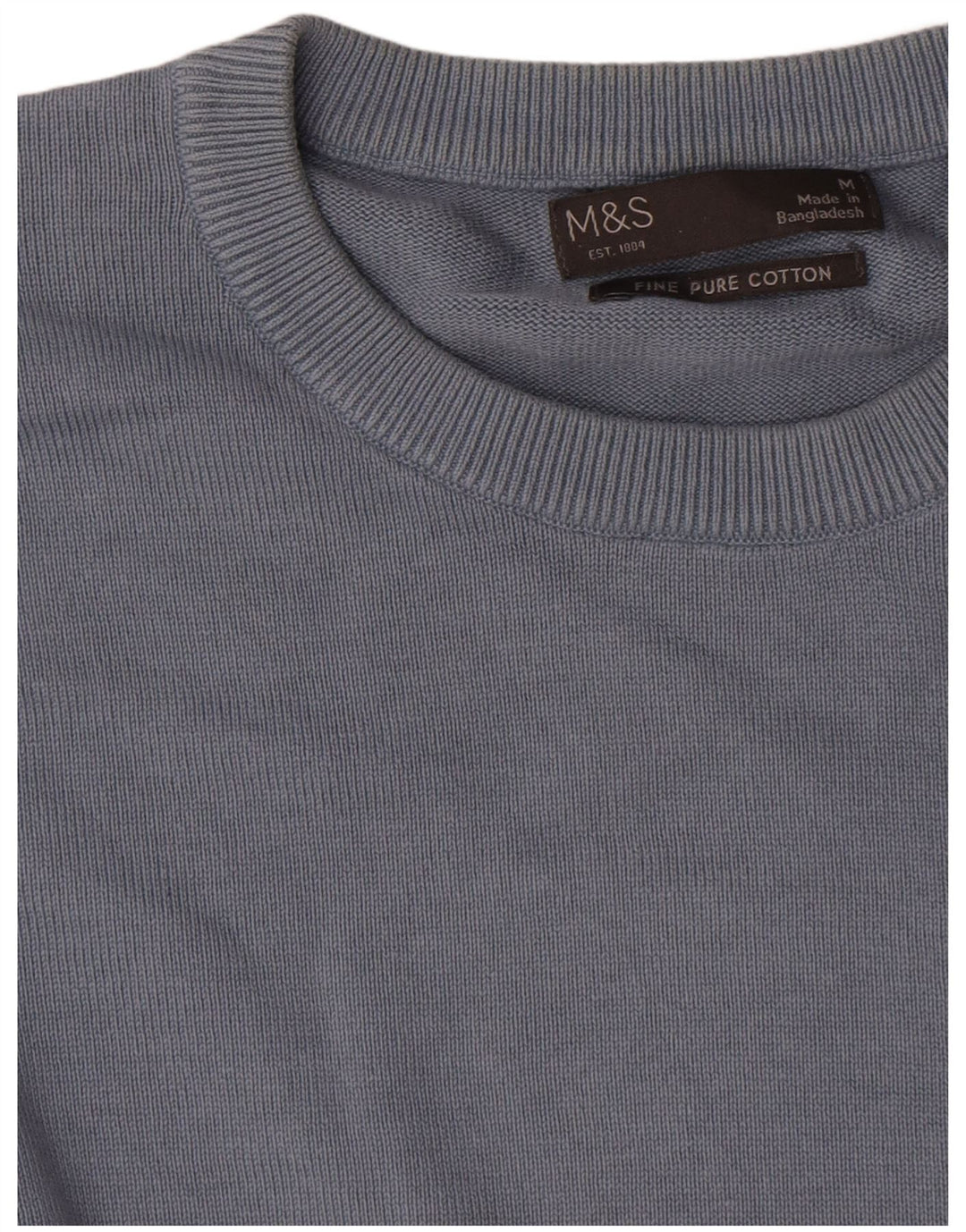 Suéter masculino Marks & Spencer com gola redonda, algodão azul médio