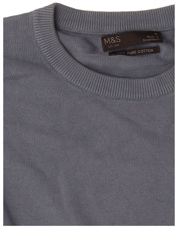 Suéter masculino Marks & Spencer com gola redonda, algodão azul médio
