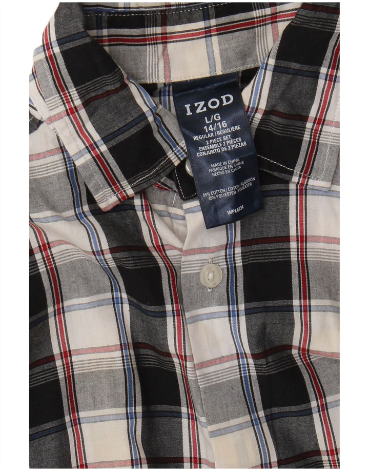 Camisa de flanela masculina IZOD 14-15 anos grande algodão xadrez preto