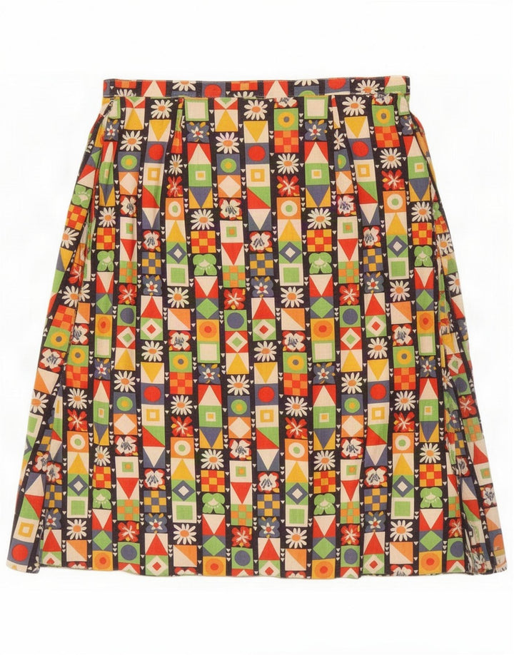 Saia feminina vintage linha A média W30 geométrica multicolorida