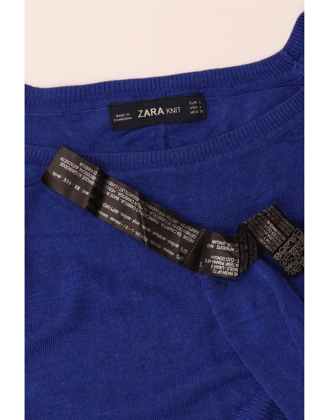 Suéter feminino ZARA com gola canoa e viscose azul grande Reino Unido 14