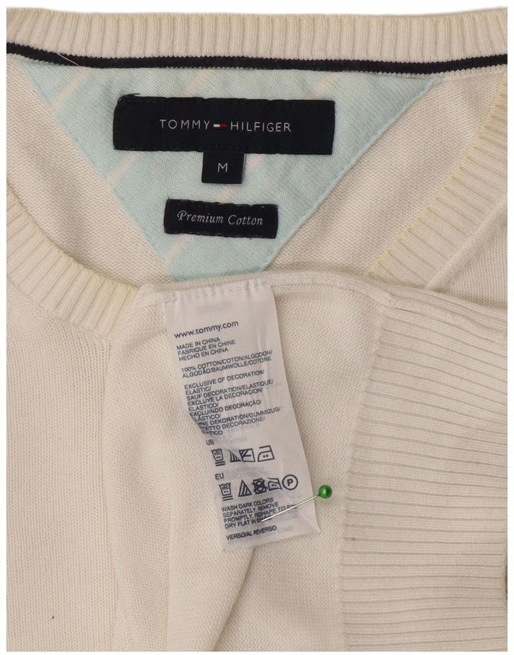 Suéter masculino Tommy Hilfiger com gola redonda, algodão branco médio
